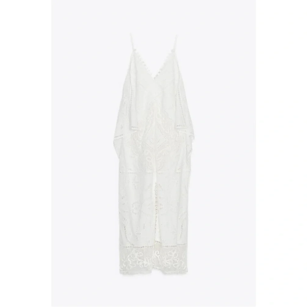 ZARA White Embroidered Lace Maxi Dress NWT Boho Cotton Slip Beach Resort ZW XS - Picture 2 of 14
